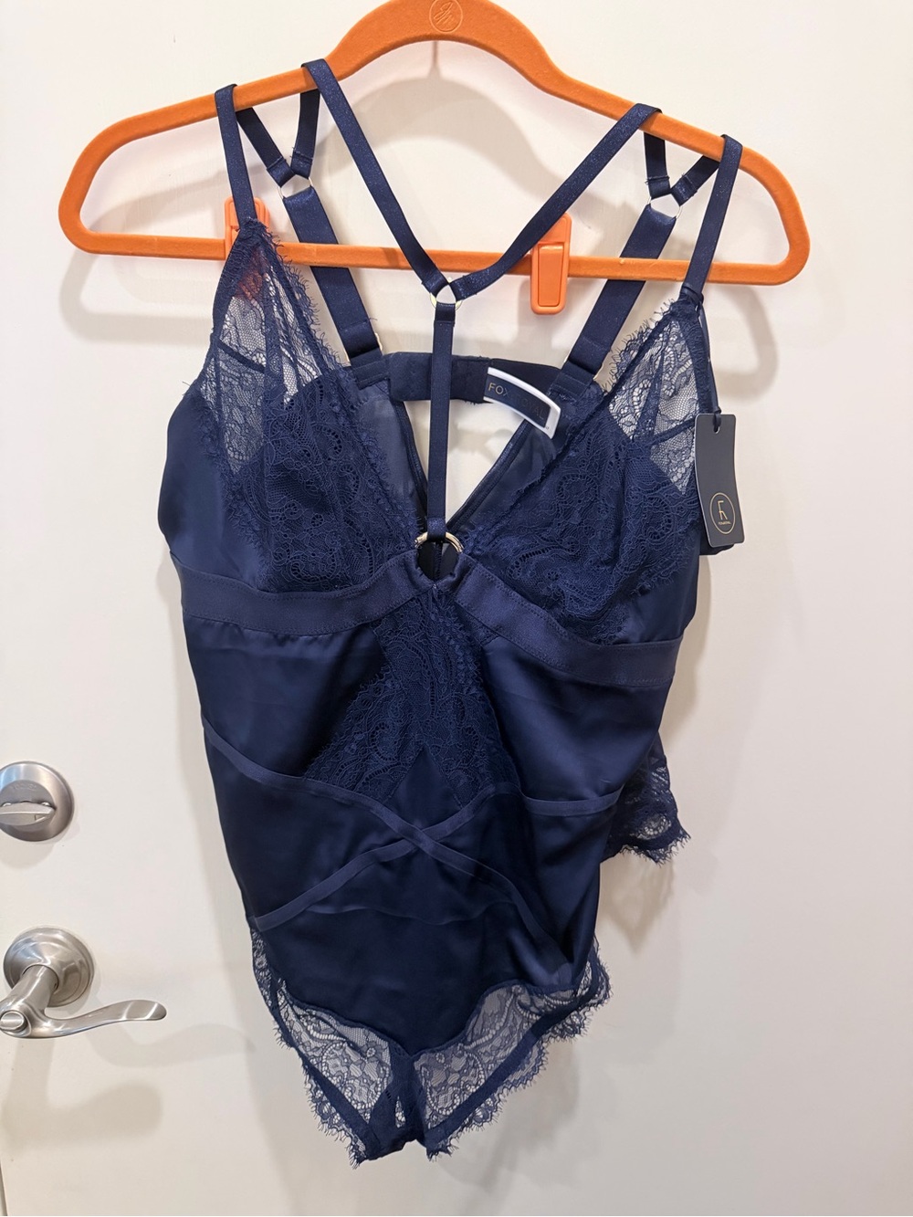 Fox & Royal Navy Lace & Satin Teddy Bodysuit - Women Intimates